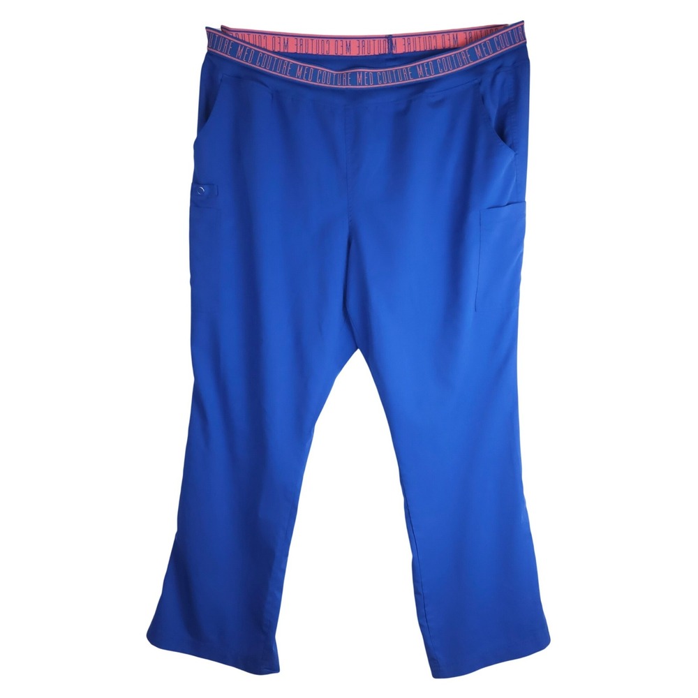 Med Couture Peaches‎ Scrub Pants Women's 2X Royal Blue 7739 Cargo Elastic Waist